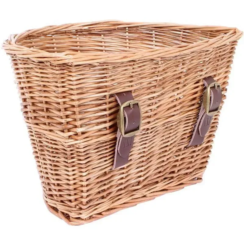 M Part D-Shaped Wicker Basket w/Leather Straps in Brown-3
